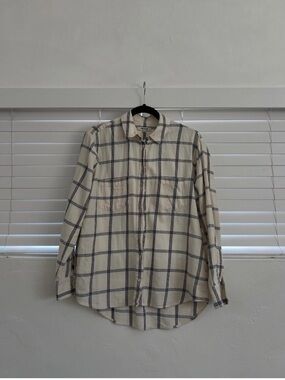 Madewell Cream and Navy Plaid Button-Down Shirt